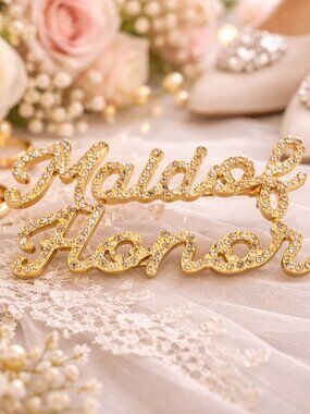 Rhinestone Pin - Maid of Honor - Gold